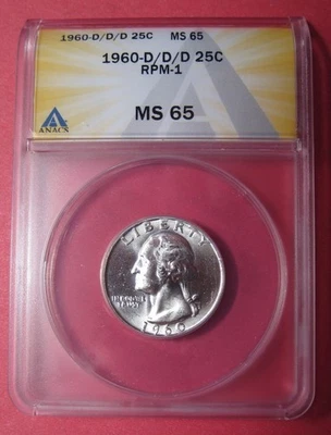 MS65 ERROR!!! 1960 D/D/D Washington Quarter Only 5 graded by ANACS 2 MS64 3 MS65 - Image 1 of 2
