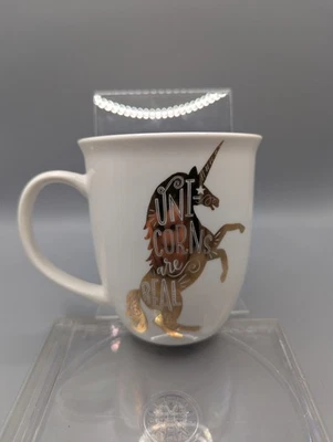 Caneca de chá de café Pfaltzgraff unicórnios são reais 14 oz ouro branco metálico - Imagem 1 de 4
