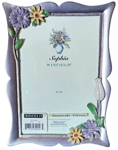 Marco de fotos Sofia Winfield CRISTAL DE SWAROVSKI esmalte flores 4x6 púrpura plata - Imagen 1 de 7