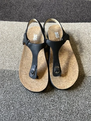 SAS Womens Thong Sandals Tripad Comfort Size 11 T Strap Black Leather - Image 1 of 4