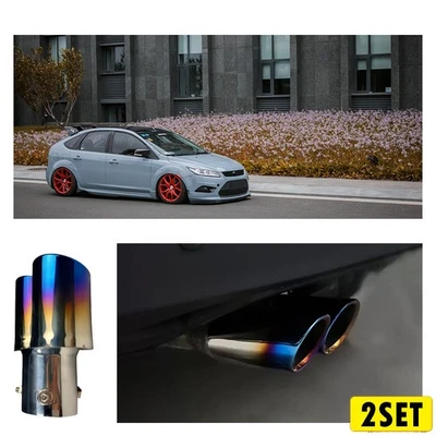 2x Silenciador de escape trasero de doble tubo punta trasera accesorios automáticos azul quema EE. UU. EV Foto 1 de 4