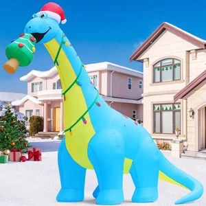 10ft Christmas Inflatables Outdoor Decorations, Blow Up Dinosaur Christmas Tr... - Picture 1 of 7
