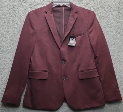 J. Ferrar Blazer Mens M Burgundy Plaid Knit Slim 360° 4-Way Stretch Notch Lapel - Image 1 of 4