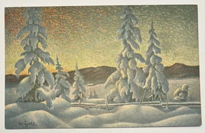 Escena de nieve al atardecer, árbol, Lycke firmado por artista, sueco, postal artística - Imagen 1 de 2