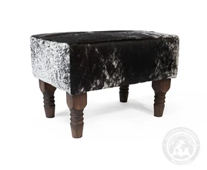 Cowhide FootStool Ottoman - Salt and Pepper Black and White - Picture 1 of 9