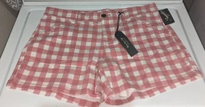 NWT, Rose/White Check Print, Stretch,5" Inseam, Pocket Shorts-Women's Size 14 - Picture 1 of 5