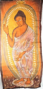 HANDGEMACHTE INDIEN BATIK MALEREI GOBELIN BUDDHA GROSS 24" X 54" - Bild 1 von 2