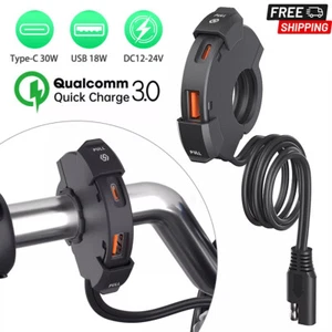 Motorrad Lenker USB Ladegerät Wasserdicht Adapter USB C Schnellladegerät QC3.0 30W - Bild 1 von 11