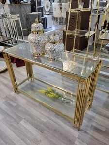 GOLDEN CONSOLE TABLE WITH UNIQUE PIPEWORK DESIGN - Picture 1 of 2