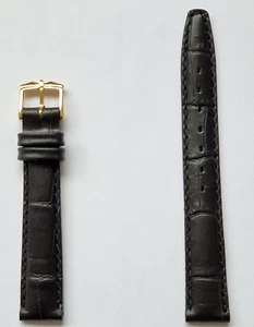 Rotary Genuine Leather Watch Strap Padded Alligator Grain Black 14mm Gold Buckle - Picture 1 of 6