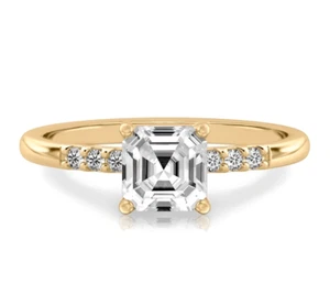 18K Yellow Gold Women's Wedding Ring 1.10 Carats Lab Created Asscher Cut Diamond - Picture 1 of 6