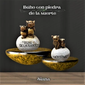 AVES DE LA FORTUNA: BÚHO ADULTO Y BÚHO BEBÉ CON PIEDRA DE LA SUERTE LUCKY OWL - Imagen 1 de 5