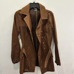 Karl Kani Vintage Brown Denim Belted Trench Coat Womens size Medium Retro EUC - Picture 1 of 18