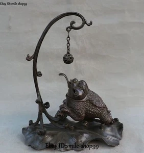 Seltene China reine schwarze Bronze Reichtum Zikade Kröte Räuchergefäß Räuchergefäß Topf - Bild 1 von 10