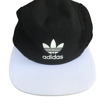 Adidas 5 Paneles Gorra Correa Trasera Negro Blanco 02/16 Transpirable Foto 1 de 4