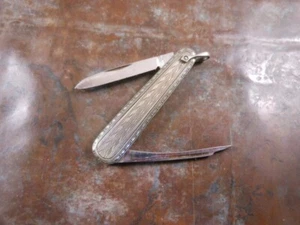 Vtg Krementz Engraved Design Handle 2 Blade Folding Pocket Pen Knife & Nail File - Picture 1 of 16