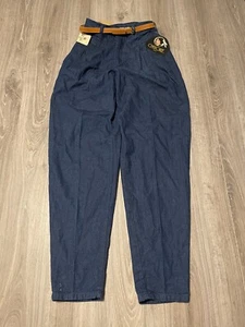 NEW Vintage 1980s Cherokee Navy Blue Denim Belted Jeans Women's Size 10 USA Made - Picture 1 of 11