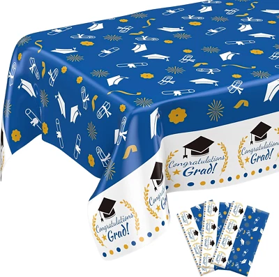 Manteles de graduación 2025, paquete de 2 cubiertas azules y blancas 54"x108" Foto 1 de 4
