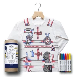 Fireman Fighter Colour In Long Sleeve Top With Fabric Pens Kids Boys Art & Craft - Picture 1 of 4