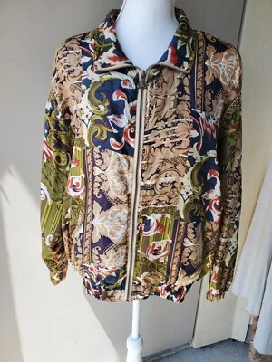 East West 夹克女式中号丝绸五颜六色的轰炸机夹克复古艺术优雅 — 第 1/4 张图片
