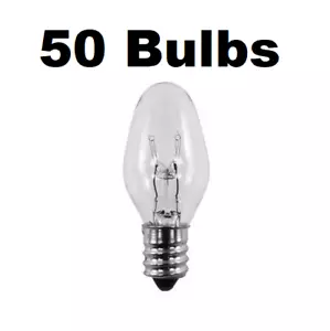 7 Watt, C7 Night Light, 130 Volt, Clear, E12 Candelabra Base 50 Bulbs - Picture 1 of 1