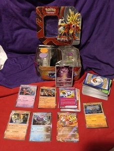 Pokemon Paradox Destinies Tin-Gouging Fire ex Tin Sealed Foil Card Open Packs - Picture 1 of 15