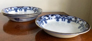Royal Staffordshire Pottery Iris Flow Blue Coupe Soup Bowls - Set of 4 - Picture 1 of 23