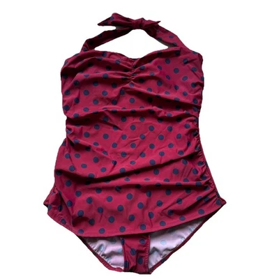 ESTHER WILLIAMS CLASSIC SHEATH RED POLKA DOT ONE PIECE BATHING SWIM SUIT 18W - Image 1 of 4