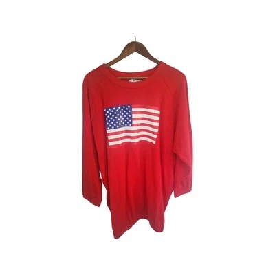 Vintage 80's Tapemeasure Red American Flag Oversized Sweatshirt Top One Size USA - Image 1 of 4