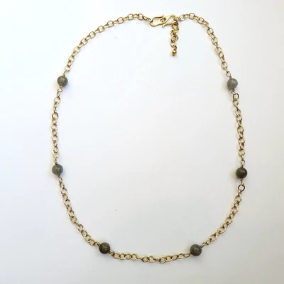 Collar de cadena con cuentas de estación de bronce dorado Barse bolas de labradorita gris 18" Foto 1 de 2