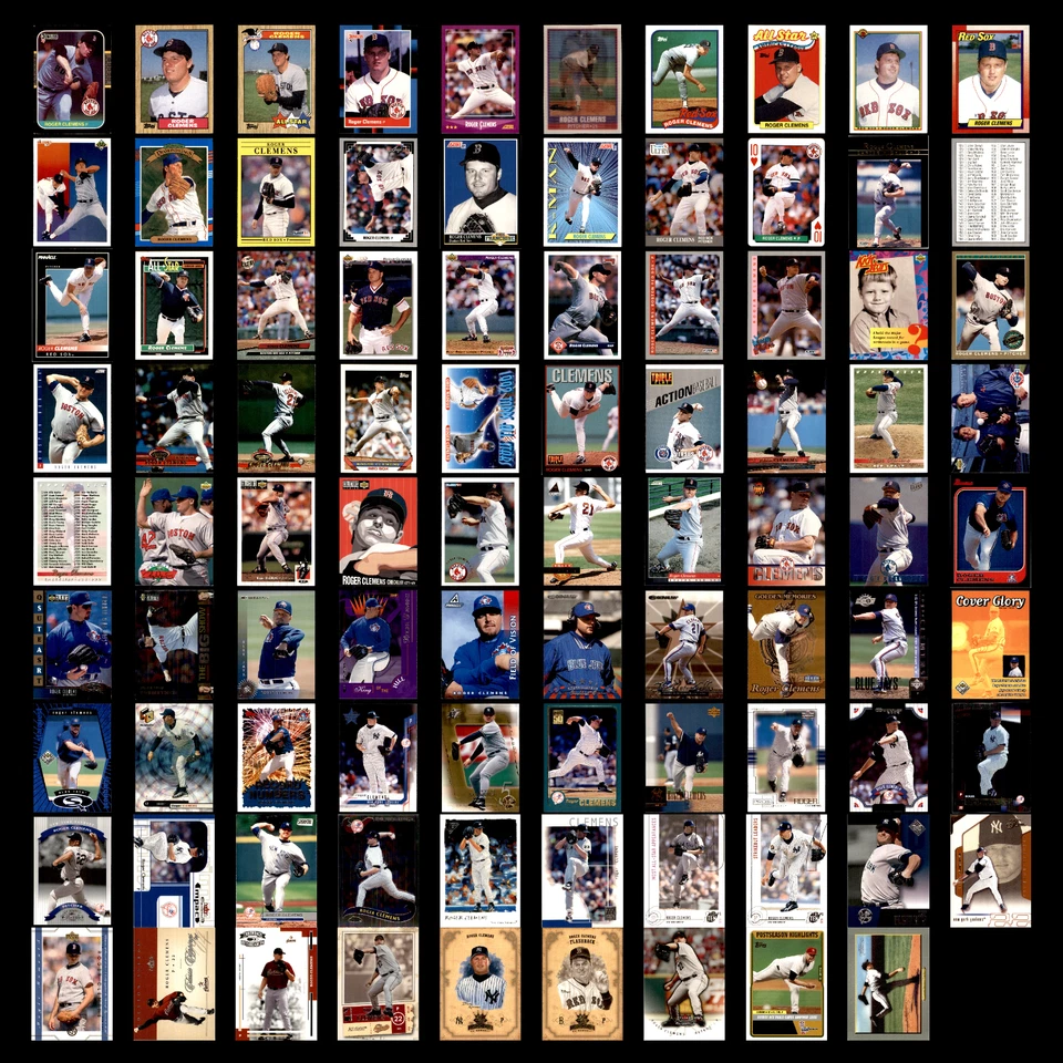 Lote 89 tarjetas de béisbol diferentes Roger Clemens 1987-2005 Medias Rojas/TOR/NYY/Astros Foto 1 de 4