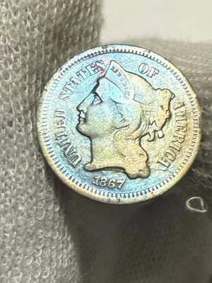 1867 Three Cent Nickel Choice Gem Toned 19th Century Type Coin - Image 1 of 2