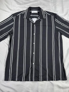 Zara Button Down Kurzarm Hemd schwarz mit weißen vertikalen Streifen Herren Größe L - Bild 1 von 14