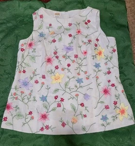 Irish Linen Women's Sz 16W Tunic Length White W/Floral Talbots NWT - Picture 1 of 13