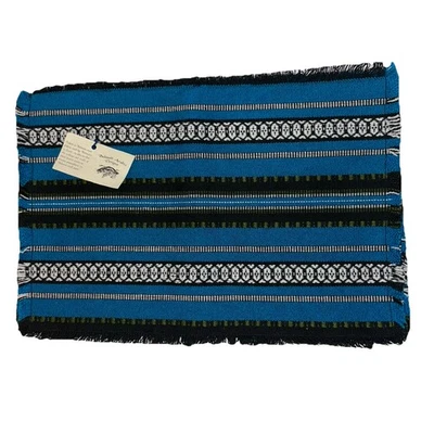 (4) Bedouin Tent Placemats Arabian Blue Black Striped 18x12.5 Fringe Reversible - Image 1 of 4