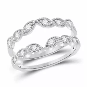 14kt White Gold Womens Round Diamond Milgrain Wrap Ring Guard Enhancer 1/3 Ctw - Picture 1 of 1