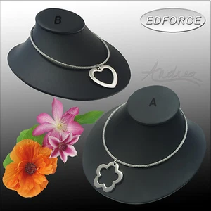 Designer EDFORCE Majestic Heart or Flower St. Steel Rope Choker Slider Necklace - Picture 1 of 9