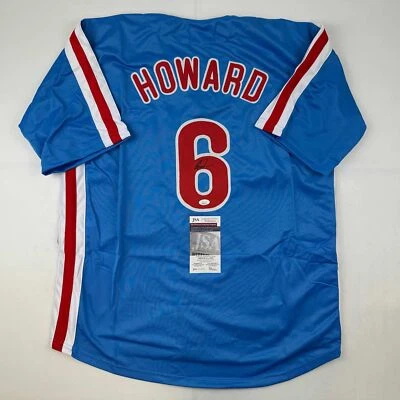 Autographed/Signed Ryan Howard Philadelphia Blue Retro Baseball Jersey JSA COA - Image 1 of 4