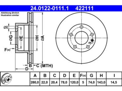 Rotor de freio dianteiro ATE 95385ZGHC 2022 para 2018-2019, 2021-2024 Audi A5 Sportback - Imagem 1 de 2