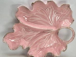Cuenco Rosa Moteado Borde Dorado Hoja Grande California Cerámica Originales 14 X 12" - Imagen 1 de 9