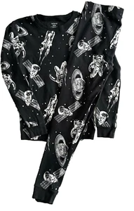 Kids Astronaut Outer Space Black 2pc Long Sleeve Snug Fit Pajama Set Size 14 - Picture 1 of 6