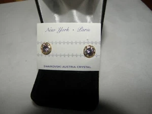LIGHT AMETHYST EARRINGS AUSTRIAN CRYSTAL STUD W/ POSTS GOLD TONE NEW - Picture 1 of 5