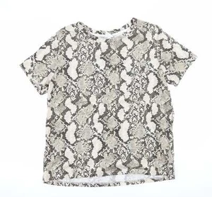 H&M Womens Brown Animal Cotton Blend T-Shirt Size S - Picture 1 of 12
