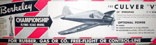 Berkeley CULVER "V" PLAN & PATTERNS to Build 1/2A UC and/or FF Model Airplane
