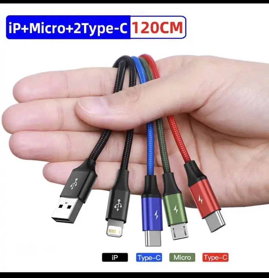 Baseus 4 in 1 New USB Charging Cable Fast Charger Cord For iPhone/Type C/Micro. - Image 1 of 3