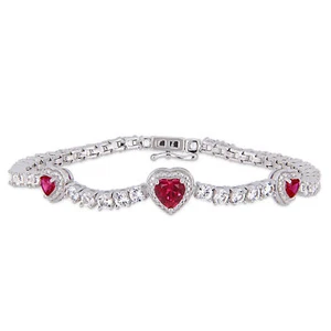 Amour Sterling Silver Created Ruby, Created White Sapphire Heart Tennis Bracelet - Picture 1 of 5
