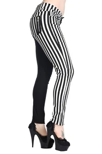 Half Black White Stripes Split Legs Skinny Stretch Rock Trousers BANNED Apparel - Picture 1 of 3