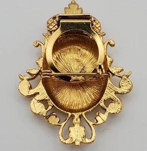 Ornate Goldtone Metal Scarf Clip Brooch Pin 2" x 1.25" Vintage - Picture 1 of 4