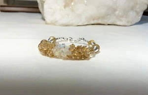 BRACCIALE A GRAPPOLO STERLING SIVER .925 OPALI ETIOPI E CITRINO CON GEMME 8-9 MM - Foto 1 di 5