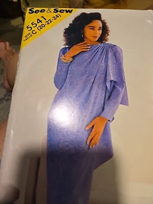 See & Sew 5541 UNCUT 80s Loose Fit Drape Dress size 20-22-24 Sewing Pattern 1986 - Image 1 of 3